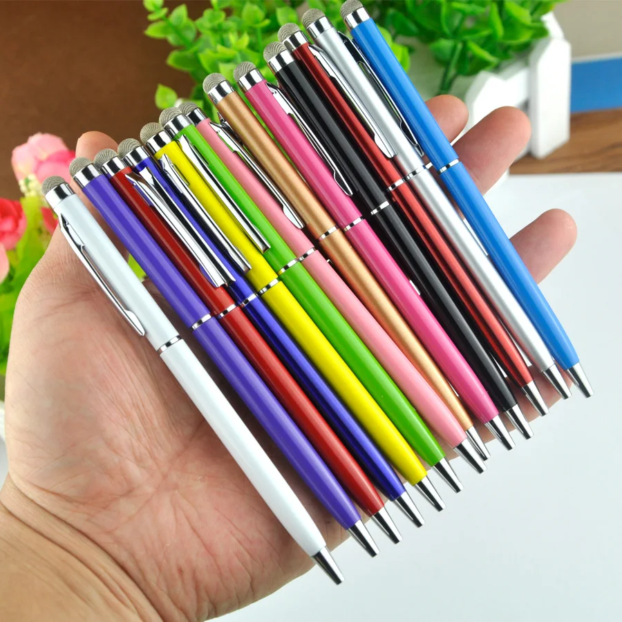 50Pcs/Lot Custom Logo Mini Metal Capacitive Touch Screen Microfiber Stylus With Roller Ballpoint Pen Gift For Apple iPad iPhone