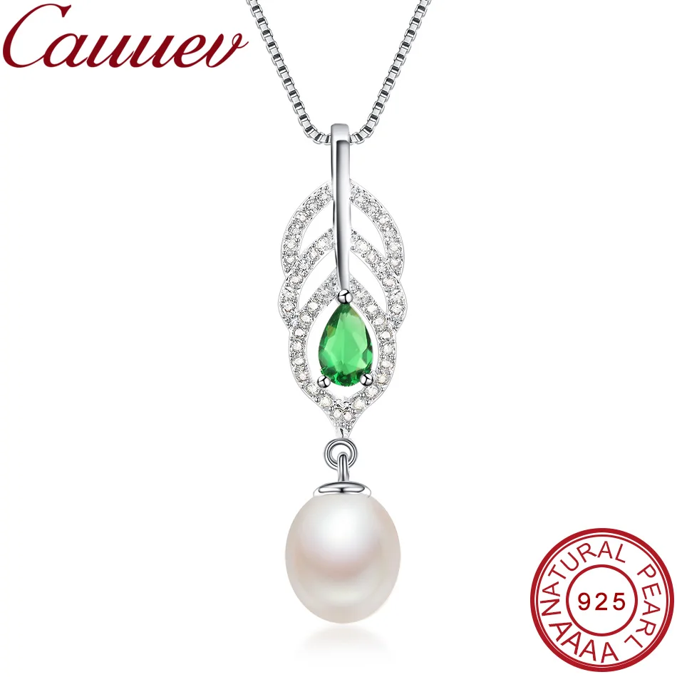 2022 Most fashionable Natural freshwate Pearl necklace for women AAAA high quality silver pendant Green crystal925 SilverJewelr