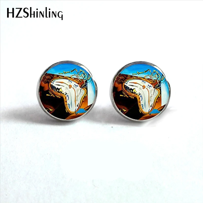 NES-00102 Salvador Dali Studs Earrings SalvadorDali Painting Ear Nail At the Moment of Explosion Earring Glass Cabochon HZ4