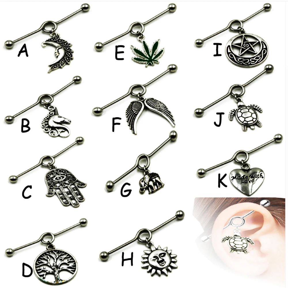 1Pcs Surgical Steel  Charming Dangling Ear Industrial Barbell Piercing Earring Stud Scaffold Bar Body Jewelry