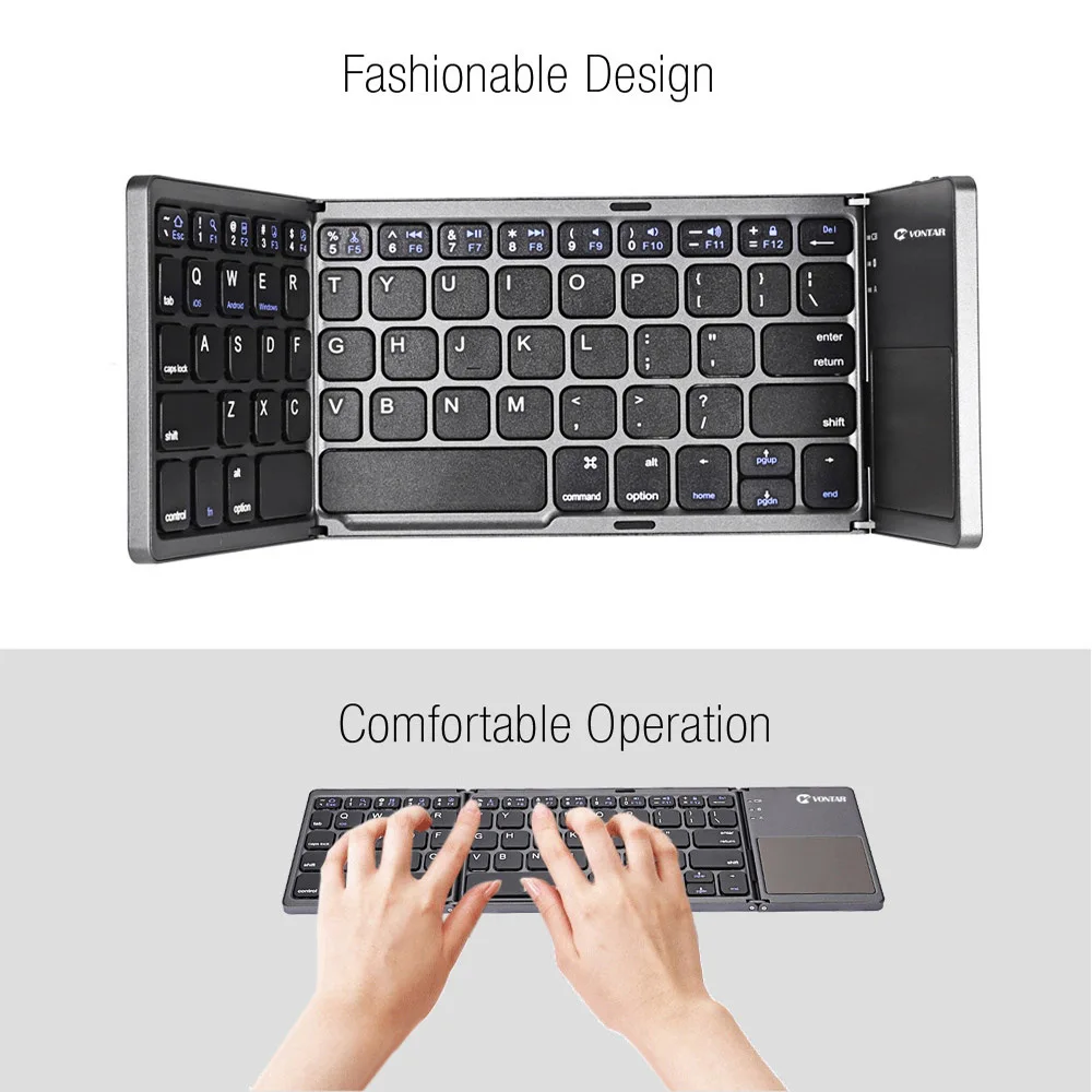 VONTAR Portable Folding Russian Wireless keyboard BT Rechargeable BT Touchpad Keypad for IOS/Android/Windows ipad Tablet