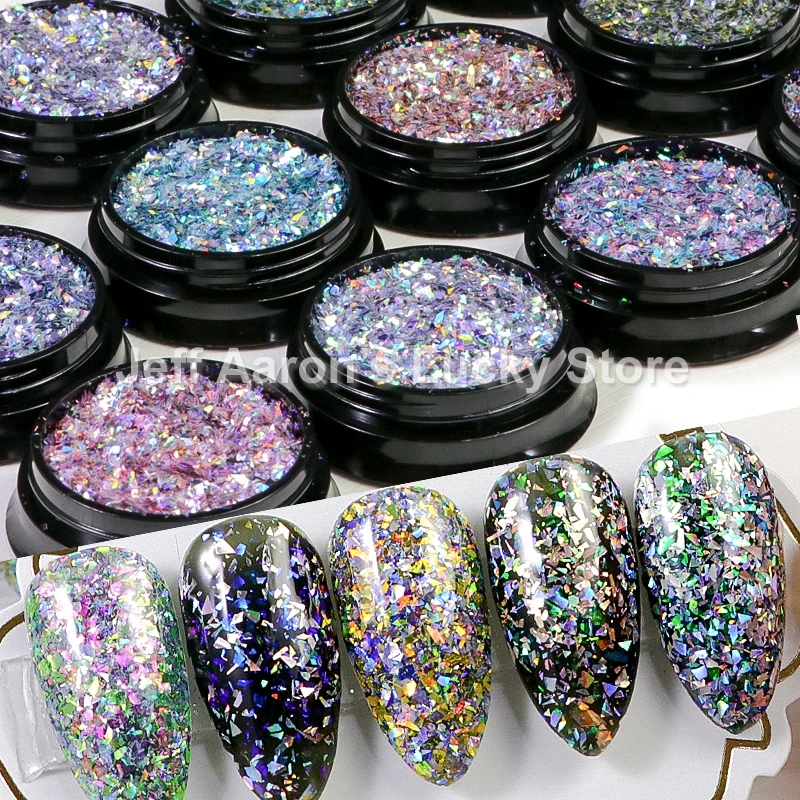 

High Quality Holographic Irregular Glitter Gel Nail Polish Powder Sequins For Nail Art Decorations Laser Manicure Supplies Tool