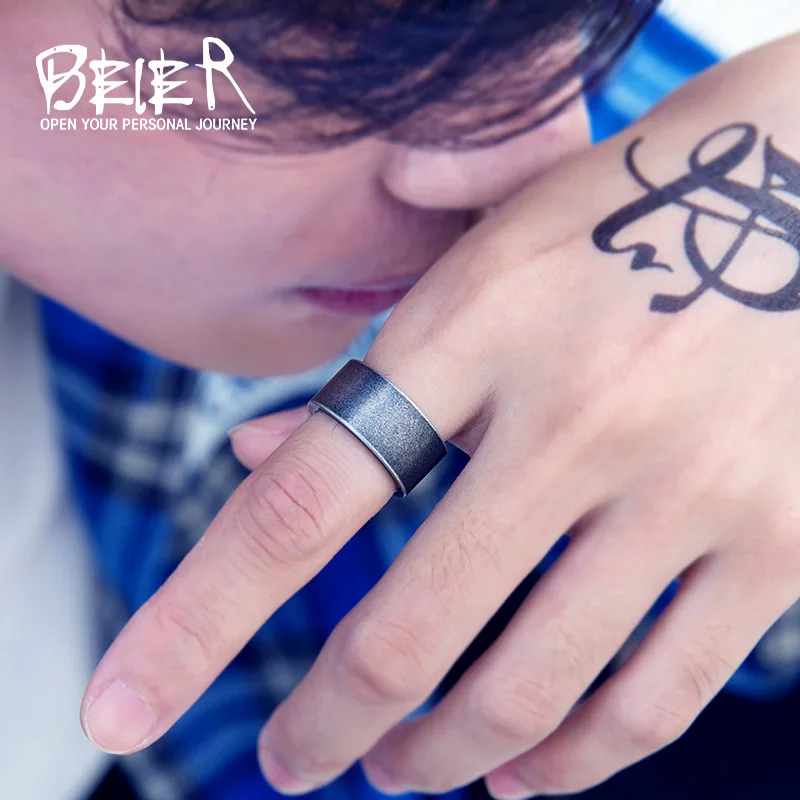 BEIER Punk Gothic Titanium Stainless Steel Antique Simple Ring Old style for Men Jewelry BR-R089