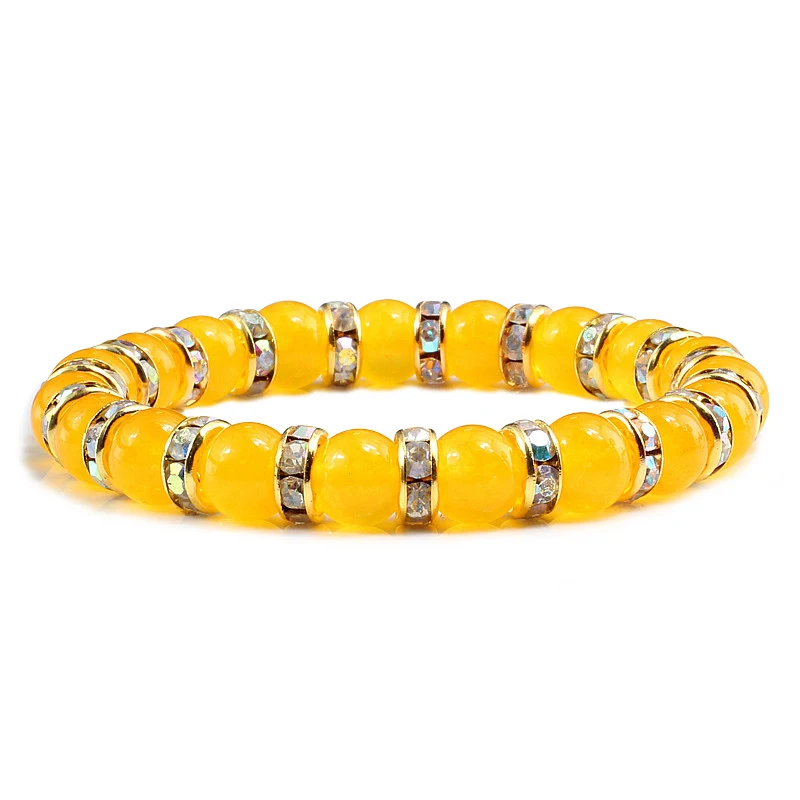 Trendy Women Natural Stone Bracelet Charm Yellow Chalcedony Rhinestone Beads Strand Bracelets Bangles Men Crystal Couple Jewelry