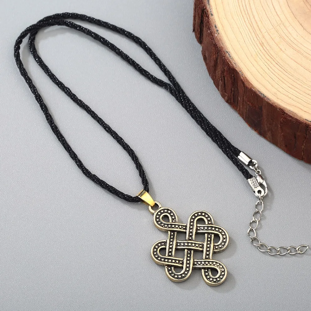 Cxwind Antique Bronze Charm Chinese Knots Cross Pendant Necklace Infinity Irish Knot Necklaces Viking Punk Choker Jewelry