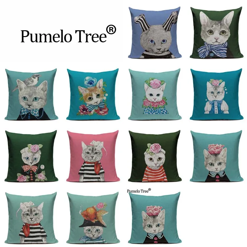 Cushion Cover Cat Fashion Show Cushion Animal Bird Flower Mouse Colorful Moden Sofa Bedroom Home Decorative Throw Pillow Cover