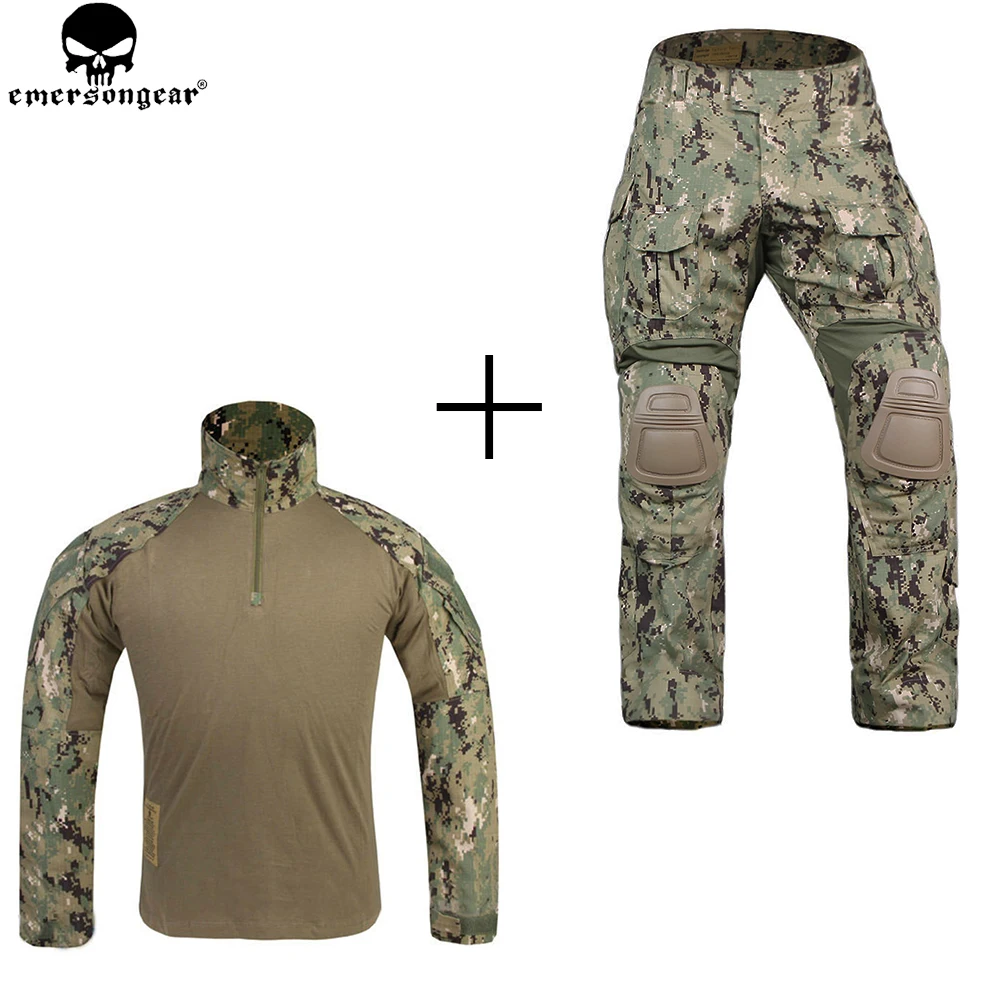 EMERSONGEAR Combat Uniform Tactical Pants with Knee Pads Mulitcam Shirt G3 emerson Pants Airsoft Hunting Accessories  AOR2