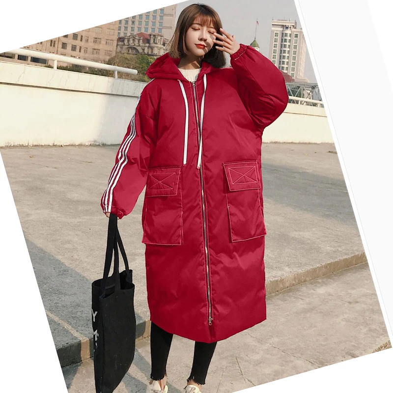 Autumn and Winter women long duck down warm jacket Yellow and white color with hat plus size cocoon style parkas sport outwear