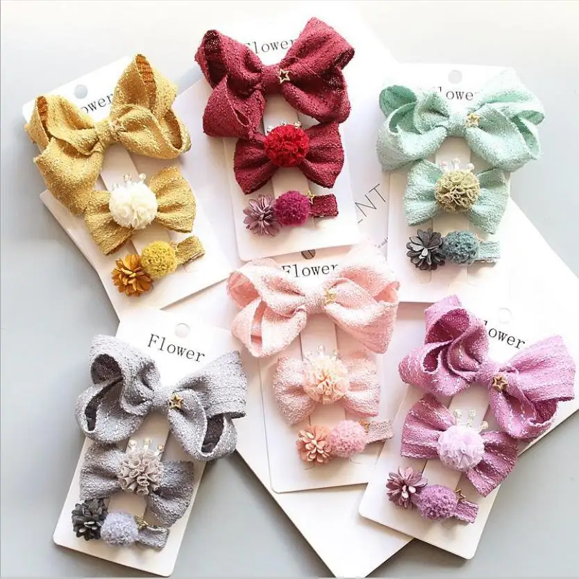 Korea Parent-child Solid Color Bow Hair Accessories for Girls Lovely Hair Clip Flower Crown Hairpins Barrettes Super Hairgrips