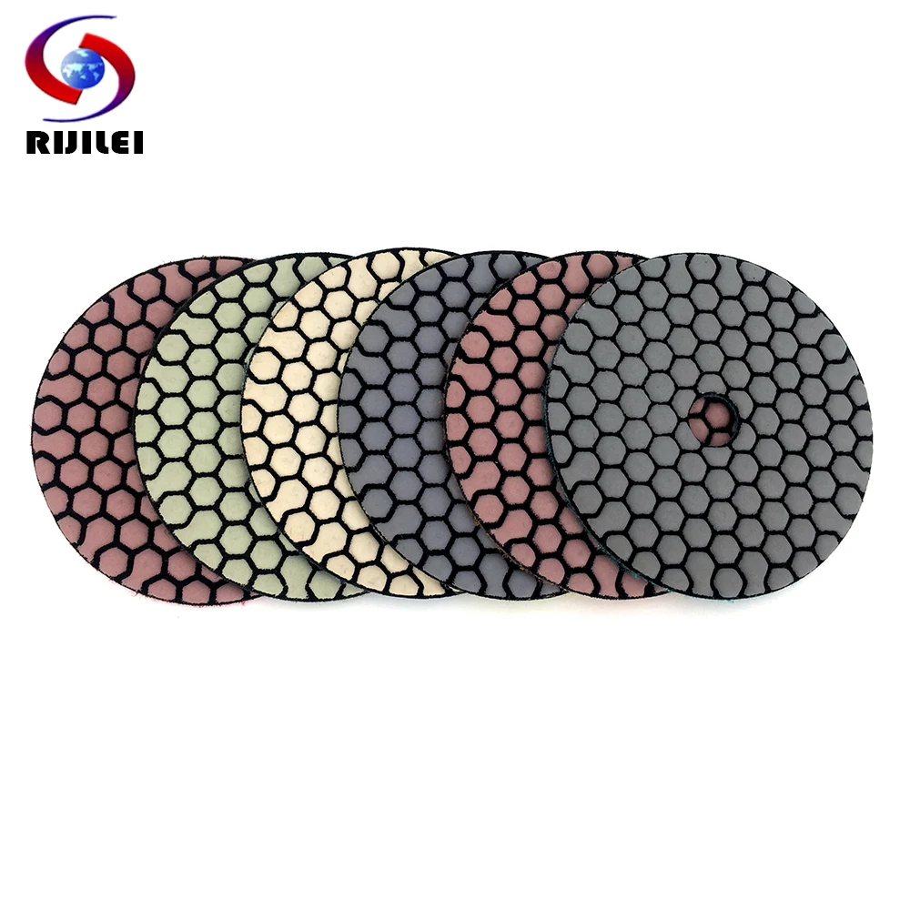 RIJILEI 6 Pcs 100mm Dry Polishing Pad 4 Inch Sharp Type Diamond Polishing Pads For Granite Marble Sanding Disc  Stone