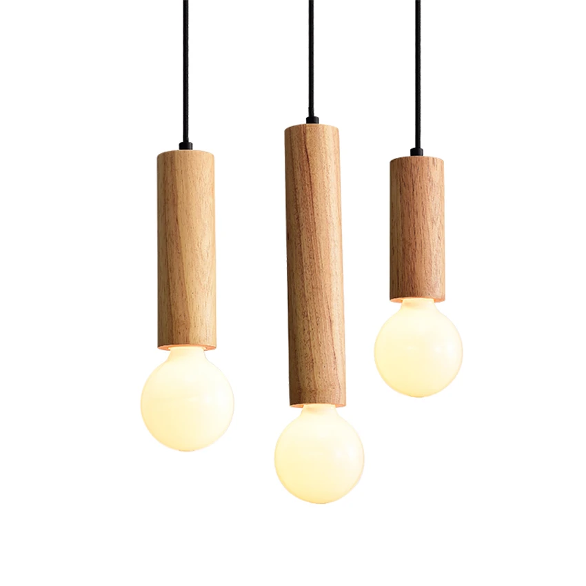 

Modern Post Modern Wooden Rod Pendant Lights Dining Room Living Room Lighting Modern Bedroom Single-head Table Hanging Lamps