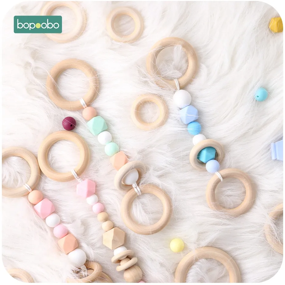 Bopoobo 1Pck Wooden Maple Ring Wooden Teething Ring Wooden Rattle Accessories Wooden Teether For New Born Sensory Teether