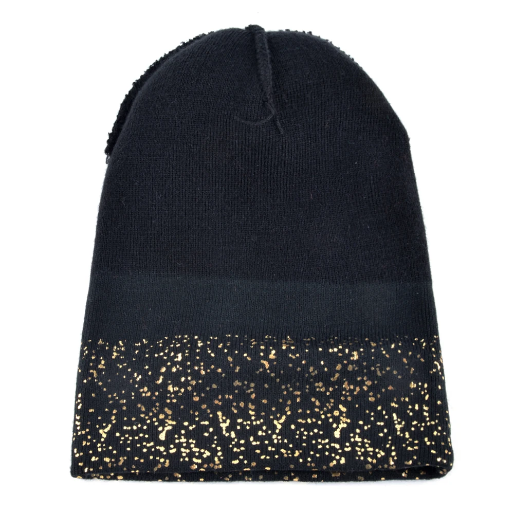 TQMSMY Female winter Knitted Skullies Women\'s beanies hats for women knitted Golden shiny pompom ski gorros caps hats TMC36