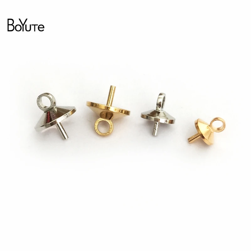 BoYuTe (200 Pieces/Lot) Metal Brass Gold Rhodium Tone Bail Connector Pearl Bead Caps Diy Jewelry Accessories