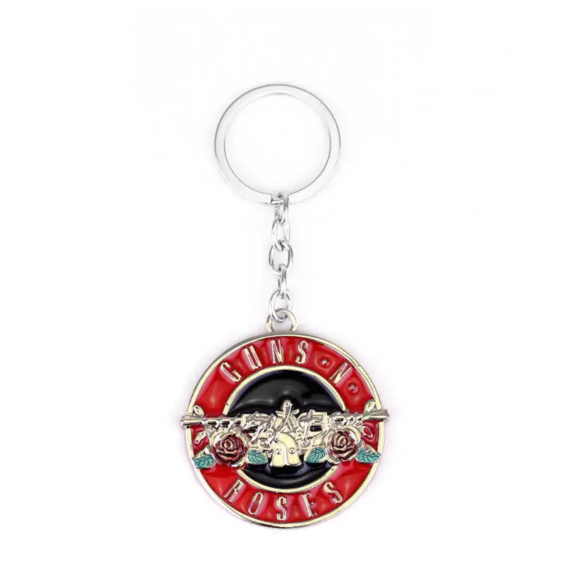 dongsheng Famous American Hard Rock Band Roling Guns N \'Roses Key Chain Alloy Keychain Pendant Key Ring Holder Gift Accessories