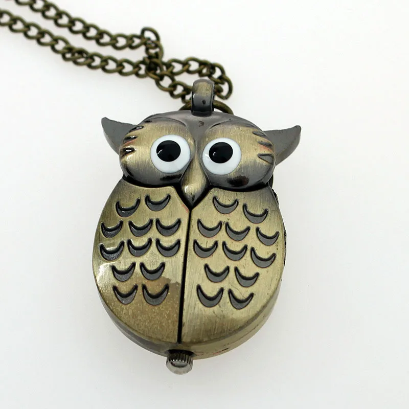 

Wholesale watches 10pcs/Lot Bronze Owl Necklace Pendant Pocket Quartz Watch Chain Battery Included Gift GL03ET