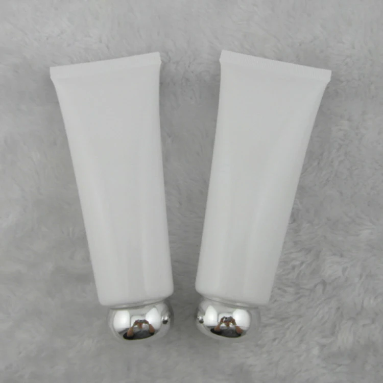 100 ml 50pcs wholesale white soft cream tube with golden silver screw cap  ,100ml  PE plastic cosmetic soft packaging empty