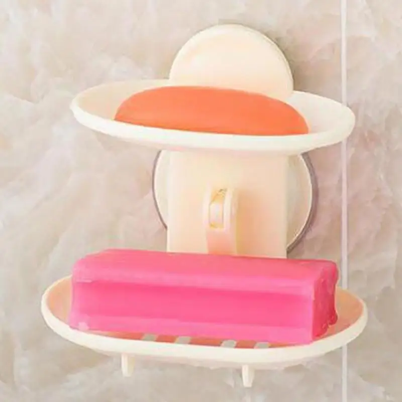 New Double Layers Strong Sucker Soapbox Soap Draining Holder Soap Dish kitchen Bathroom storage Box space saving tools YH-459912