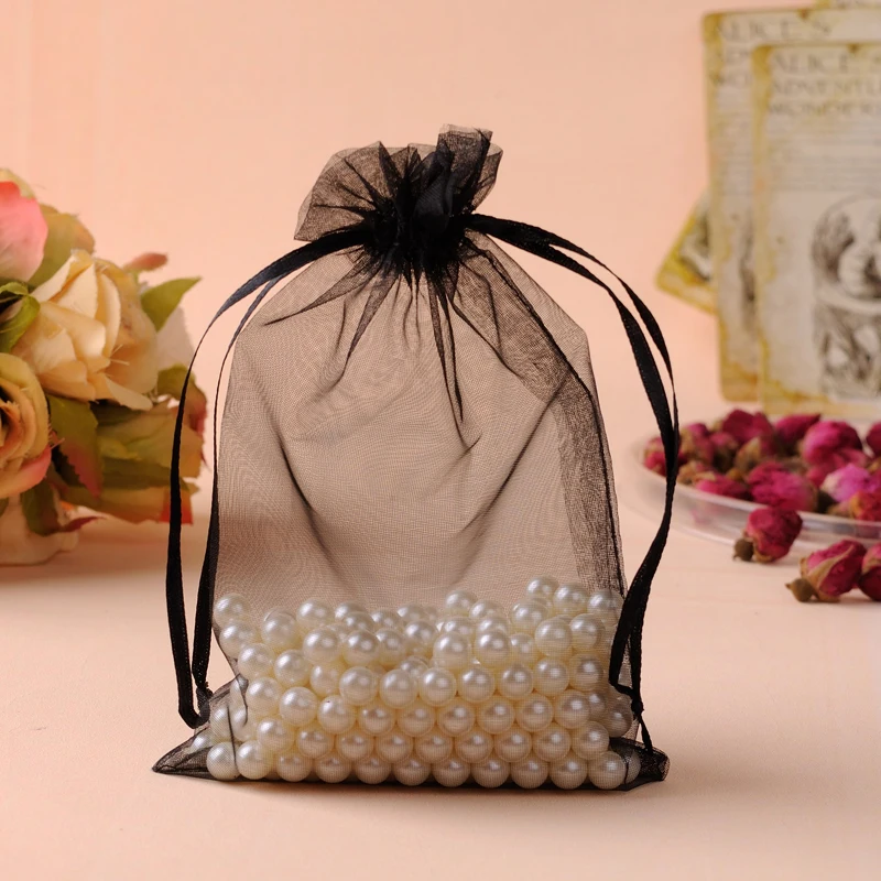 

Organza Bags 20x30cm Black Custom Jewelry Bag 50pcs/Lot Large Drawstring Gift Pouches For Wedding Favors Can Customized Logo