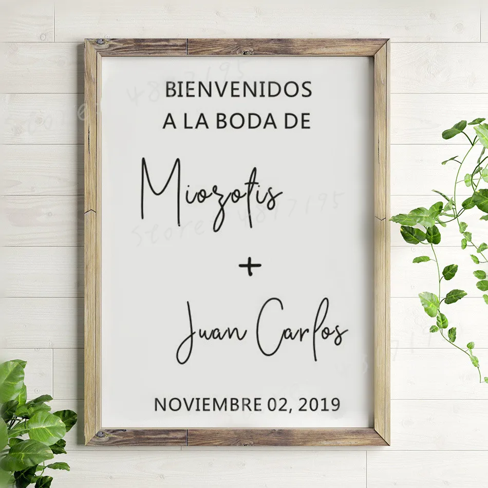 Spanish Language Welcome To Wedding Sign Vinyl  Decals Custom Bride Groom Names Board Sticker Wedding Mirror Decal Decor  AZ636