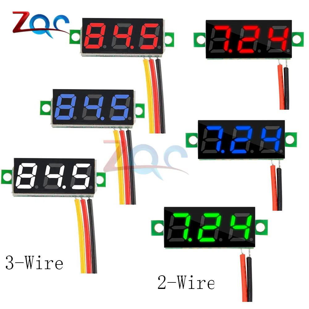 0.28 inch Voltmeter 2 Wires DC 0-100V / 3 Wires 3.5-30V Mini Gauge LED Display Digital Panel Voltage Meter Detector Monitor