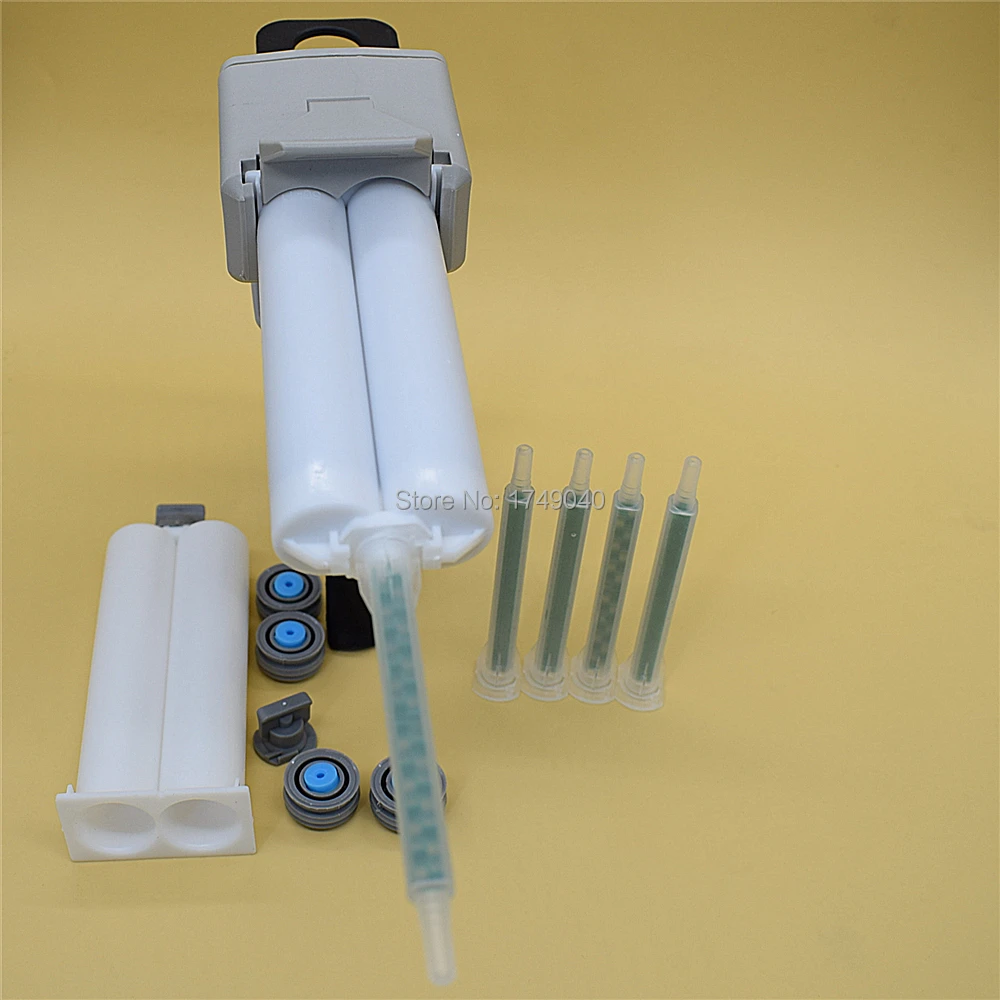 Pistola per calafataggio 1:1 AB Dispenser di colle pistole per colla da 50ml con 2 set 50ml 1:1 cartuccia vuota a doppia canna e ugello di miscelazione statico da 5 pezzi