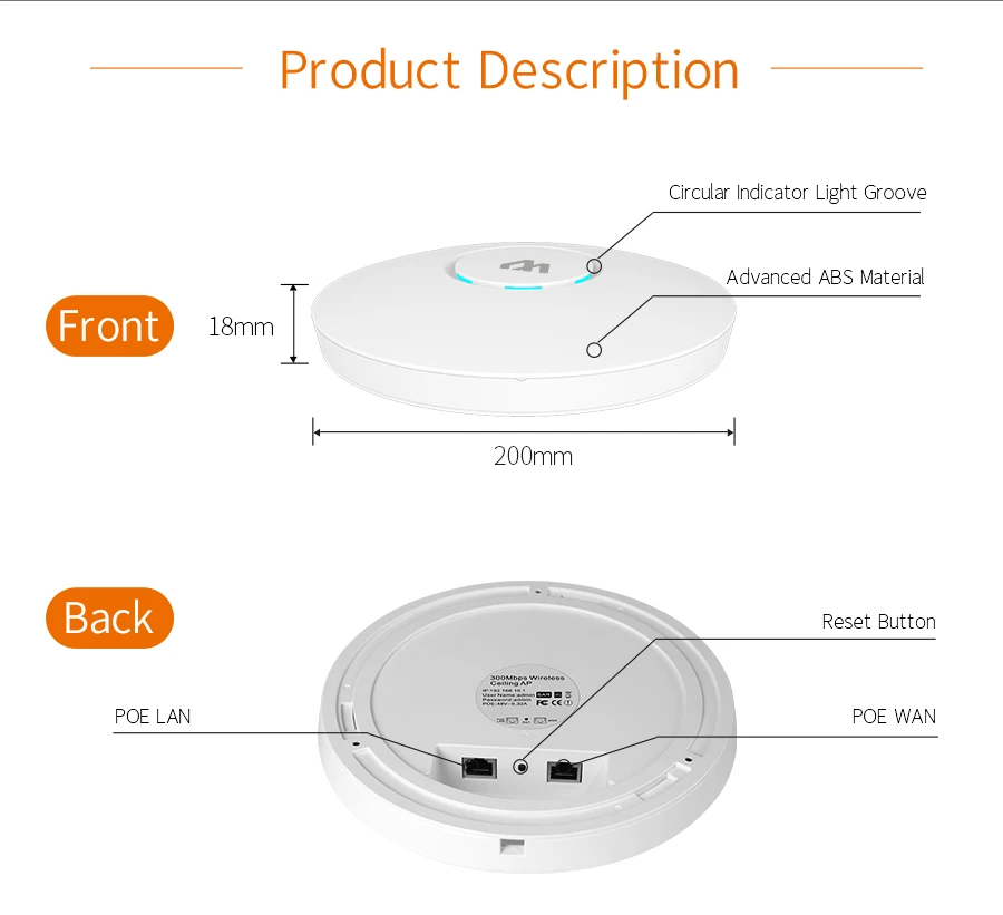 COMFAST-Point d\'accès WiFi 6, Plafond, I-Mural, 300Mbps, Couverture WiFi Haute Puissance, Adaptateur Secteur POE 48V