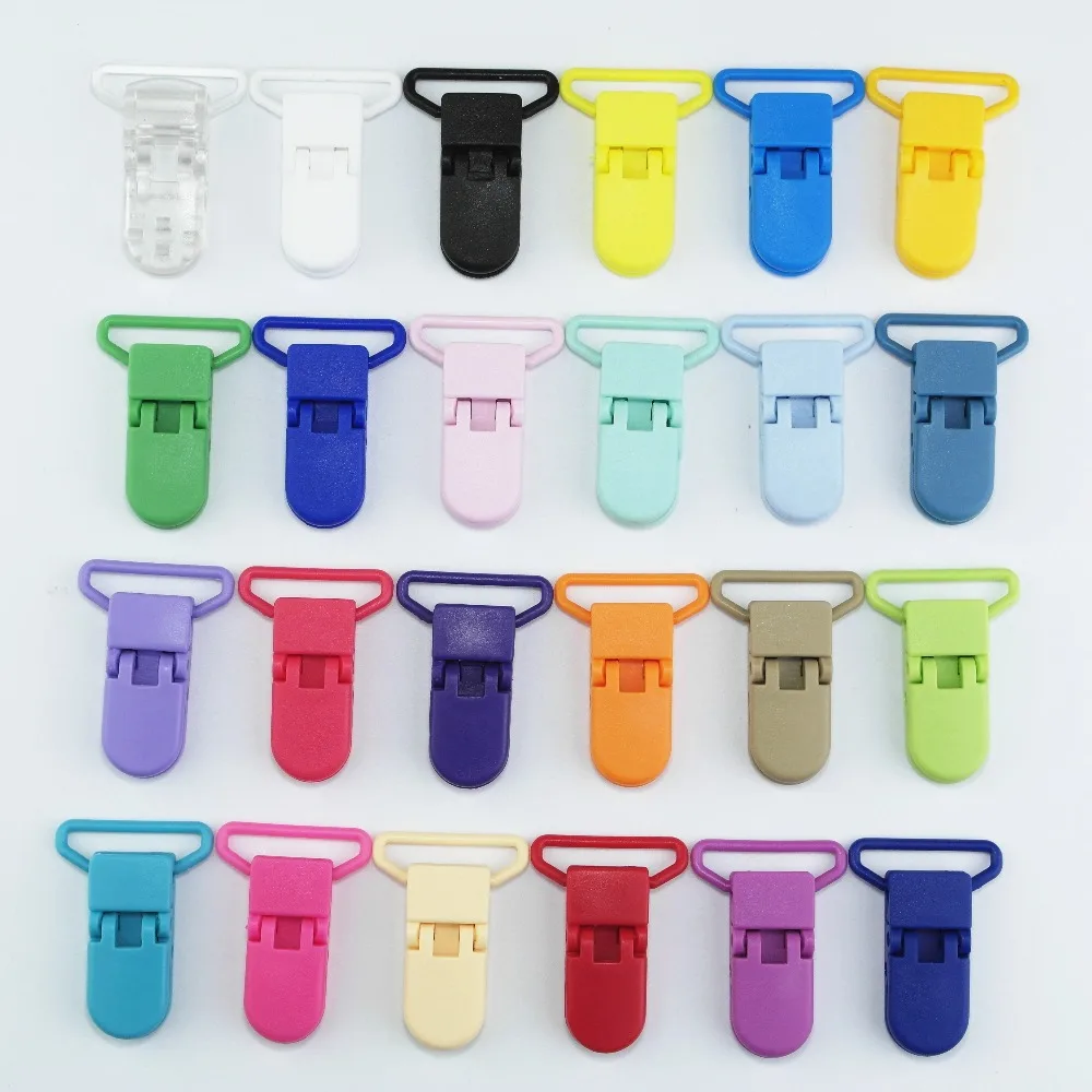 Sutoyuen 48pcs 25mm D Shape Kam Plastic Dummy Pacifier Chain Holder Clips Suspender Binder Soothers Toys Chain Clips 15 Colors