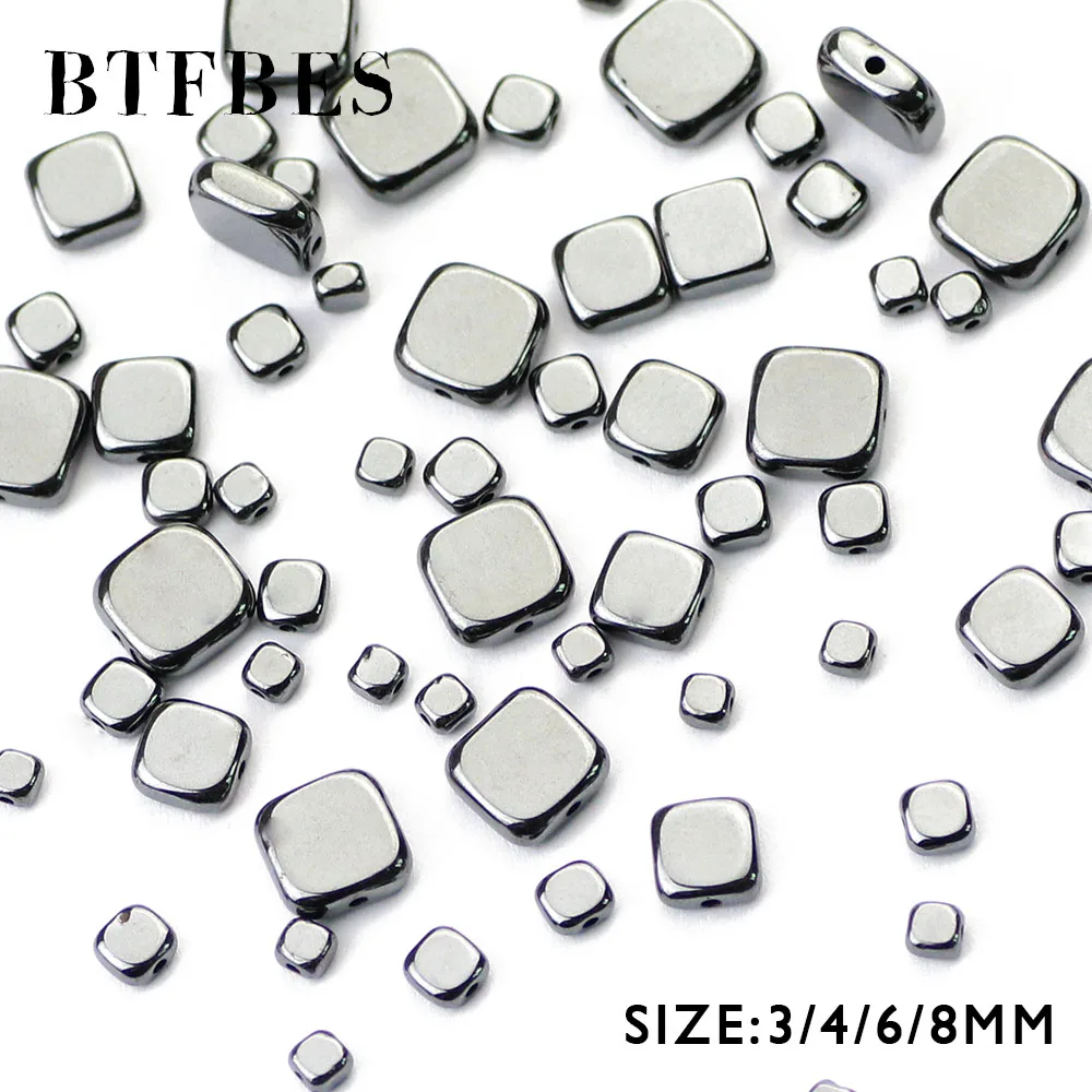 BTFBES Top quality Square Natural Black Hematite Stone Beads Ore Loose Bead Provide 3/4/6/8mm For Jewelry Making Accessories DIY