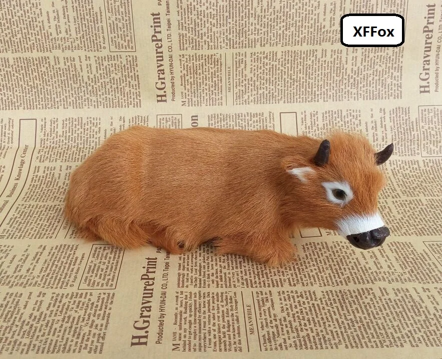 

new real life yellow cattle model plastic&furs simulation prone cattle doll gift about 24x9x10cm xf1904