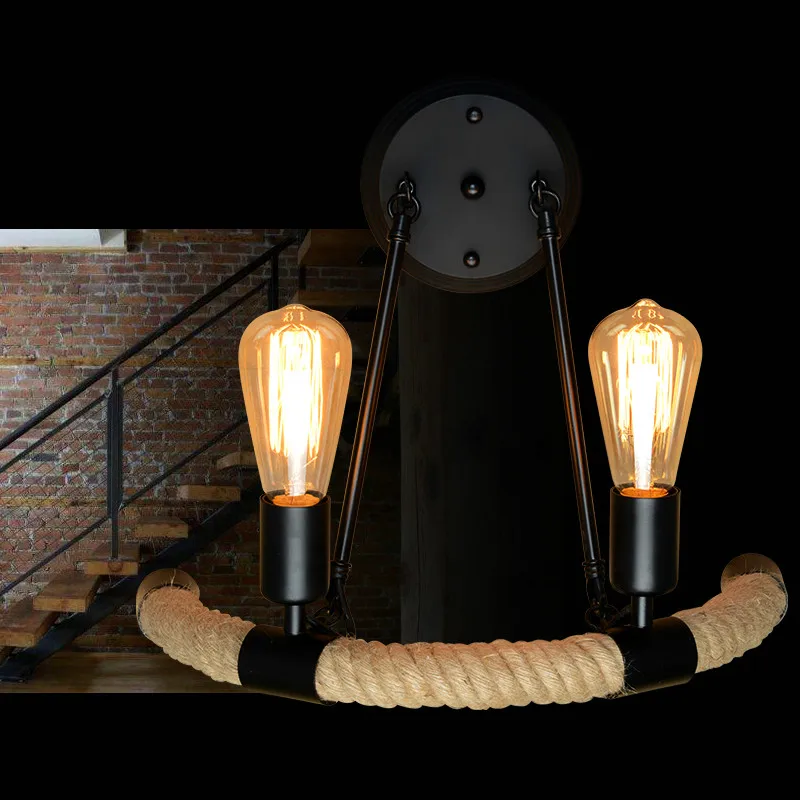 

Industrial Loft Black Metall Rope Wall Lamp LED E27 Bulb Recommend Creative Retro Lights Restaurant/Bar Vintage Decor Lights