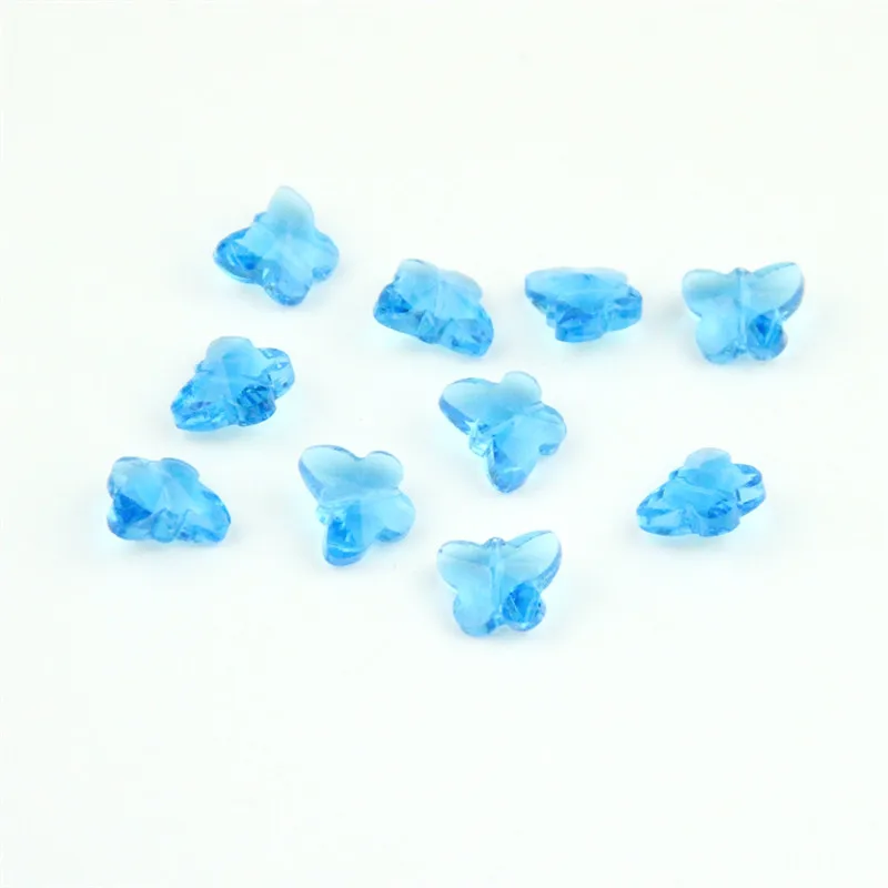 

100pcs 14mm Aquamarine K9 Glass Butterfly Beads In One Hole Crystal Chandelier Parts Wedding Centerpiece Glass Ornament Pendant