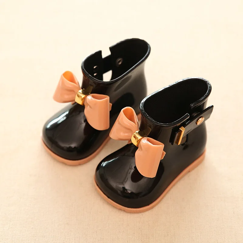 Bottines de pluie antidérapantes pour bébés filles, chaussures à nœud, couleur gelée, caoutchouc, printemps, 2022