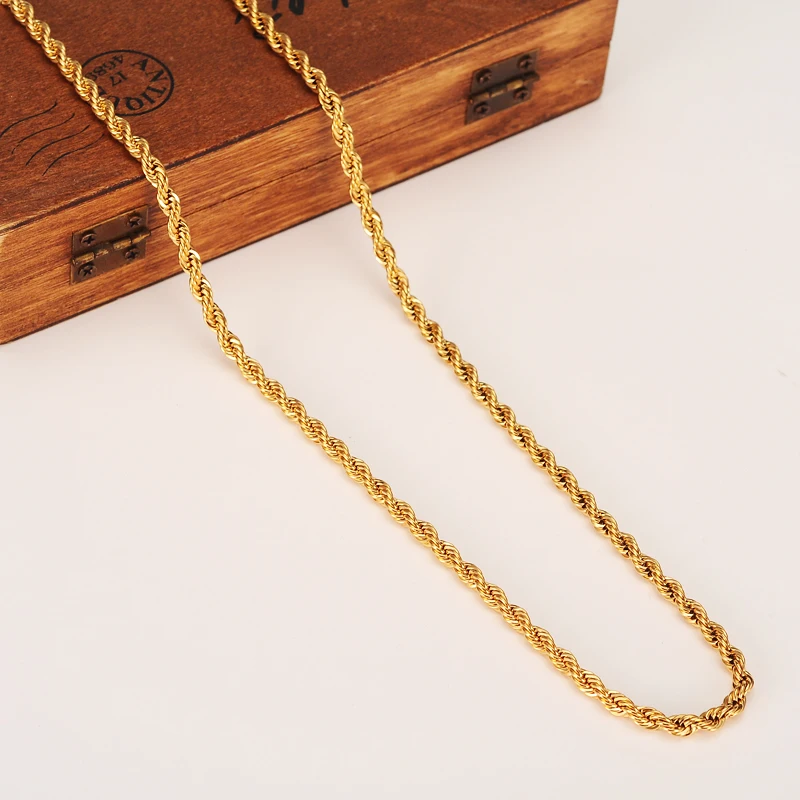 Gold Color Twisted Chain Necklace for Men/Women Gold Rope Chain Africa Jewelry Arab Chain Ethiopia Long Boyfriend Gift