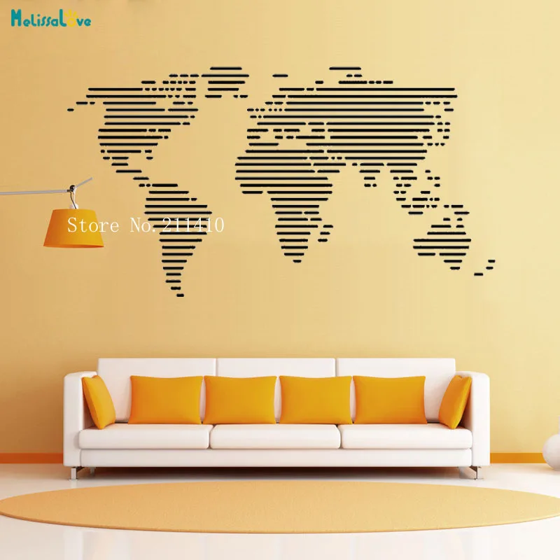 Horizontal Line World Map Vinyl Wall Sticker Simple and Stylish Art Decals Cool Decor Living Room Removable Murals YT745