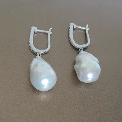 100% nature freshwater pearl earring 13-25 mm big baroque pearl earring A grade baroque pearl back side have repaired