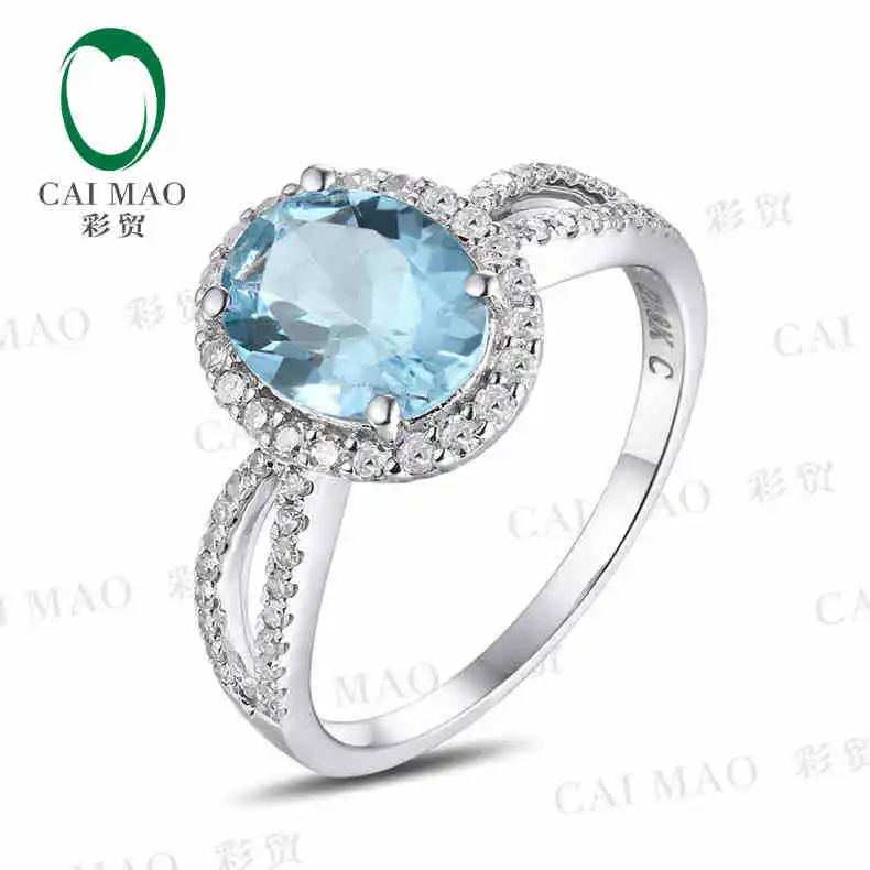 CaiMao 1.48 ct Natural Aquamarine 18KT/750 White Gold  0.32 ct Full Cut Diamond Engagement Ring Jewelry Gemstone