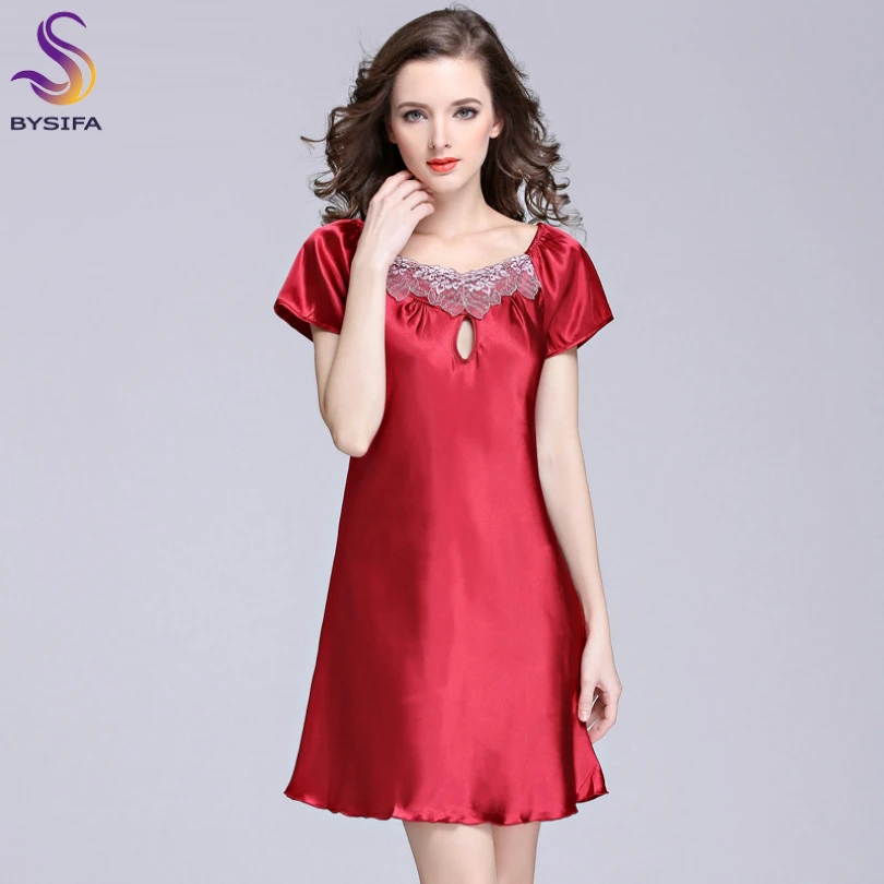 2020 New Sweet Young Women Silk Nightgown Printed Fashion Knee-length Girl Sleepwear Summer Ladies Sleepshirts Pink,Camel,Blue