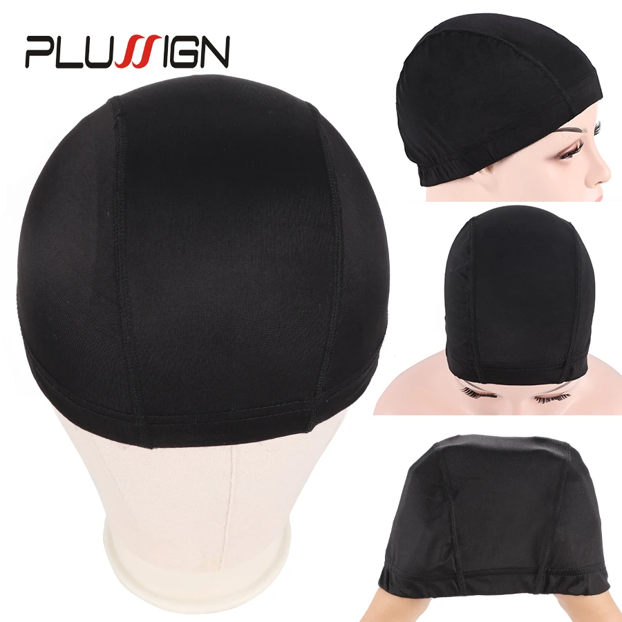 Plussign 12 sztuk / partia Hurtownia Spandex Dome Cap do tworzenia peruk Elastyczna siatka do włosów Tkactwo Cap Średni rozmiar Strech Snood Nylon
