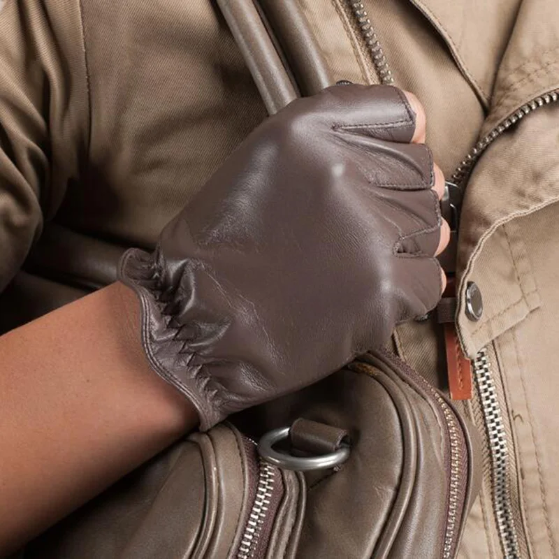New Fashion High Quality Unisex Women Men Half Finger Genuine Leather Motocycle Fingerless Sheepskin Gloves S75