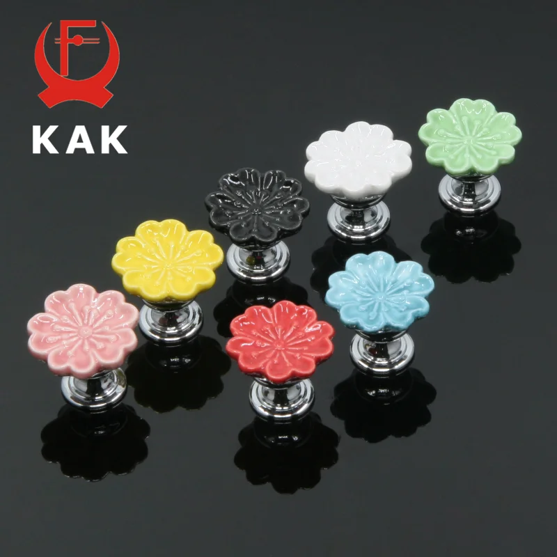 KAK Orchid Ceramic Handles Drawer Knobs Kitchen Cupboard Door Handles for Kids Room Cabinet Handles with screws Furniture Handle