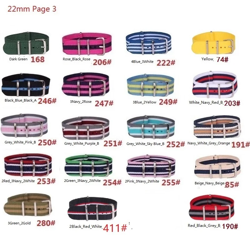 Buy2 Get 10% OFF) 22mm Wholesale Stripe Cambo Solid Watch 22 mm Army Military fabric Nylon watchbands Strap Bands Buckle