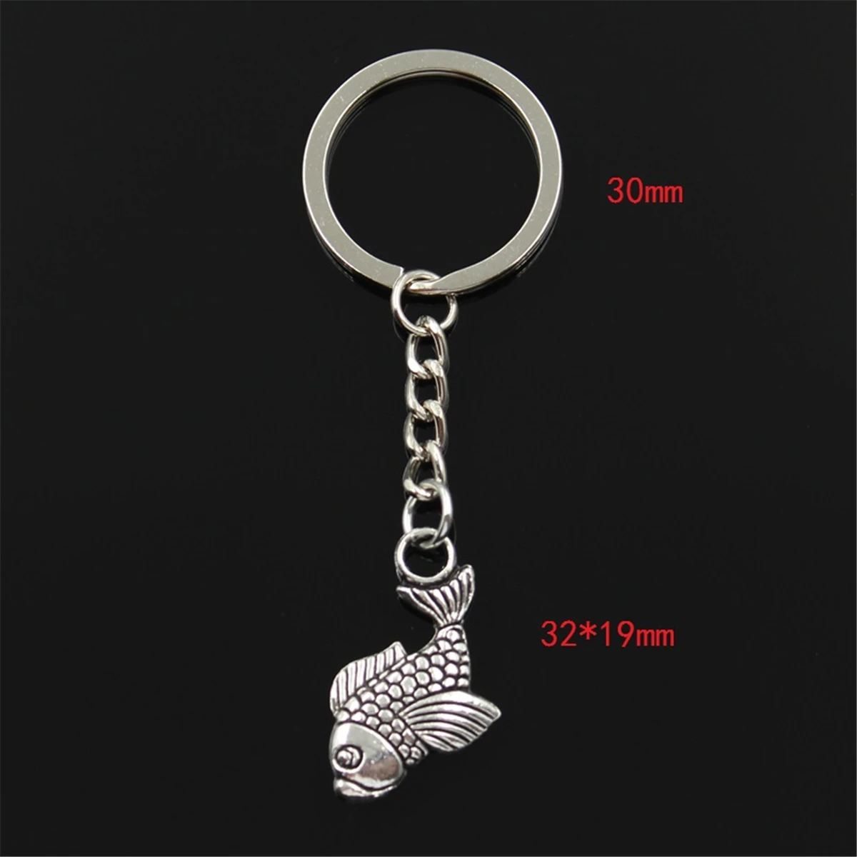 New Fashion Men 30mm Keychain DIY Metal Holder Chain Vintage Carp Fish 32x19mm Silver Color Pendant Gift