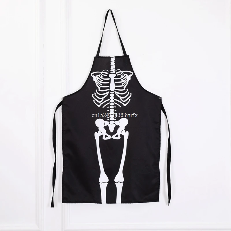 

25pcs Black Aprons Halloween Cooking Painting Art Kitchen BBQ Party Accessory Horror Skeleton Ghost Long Aprons Adults Size