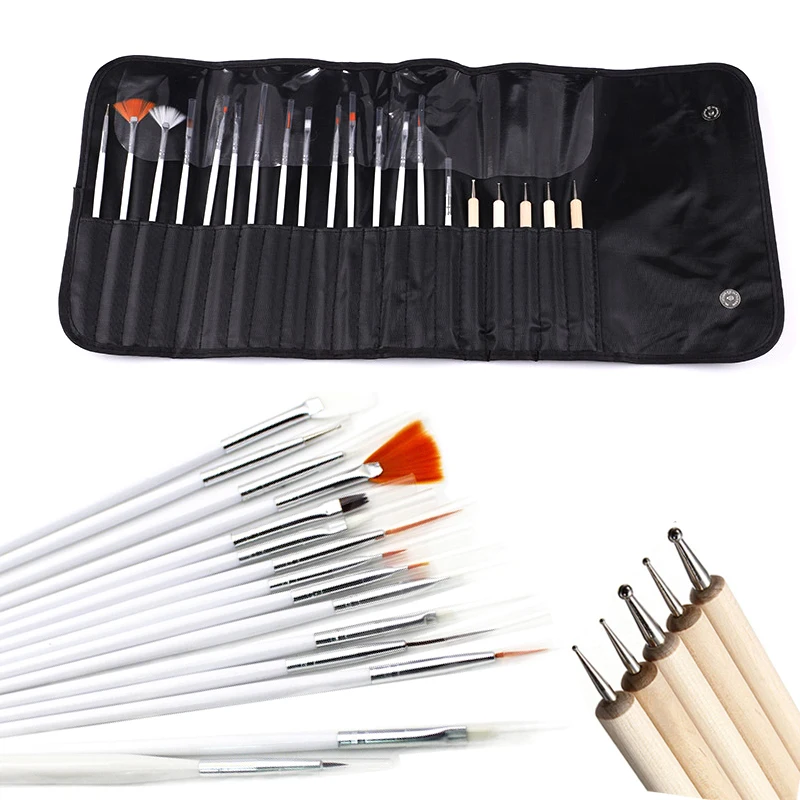 

20PCS/Set Nail Art Brushes Set Plastic Handle Nail Drawing Art Design Tool For Painting Body Paint Dotting Nail Art Tools Bag