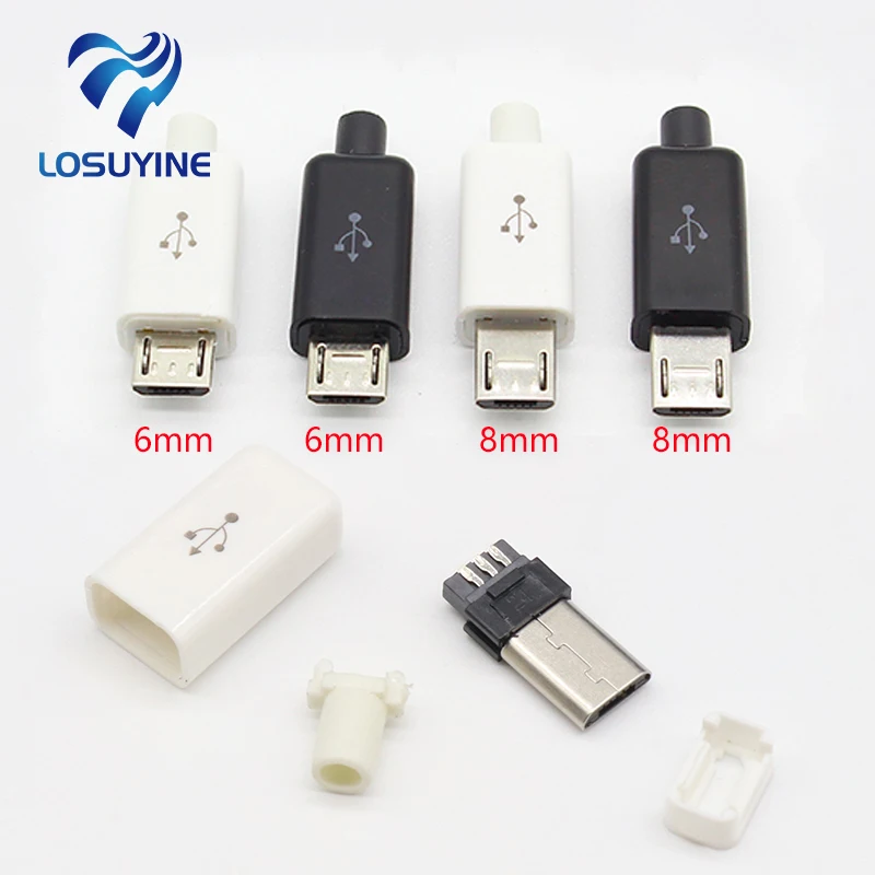 Conector Micro USB de 5 pines, conector macho de soldadura, cargador 5P, toma de carga trasera 4 en 1, blanco y negro, 10 piezas