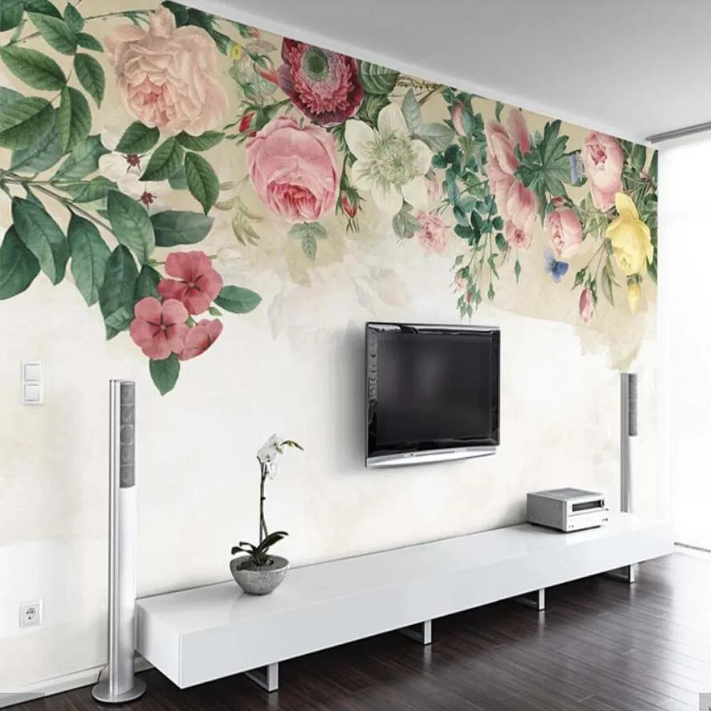 Modern Rose Flower Wallpaper Mural Papier Peint Mural 3d Wall Paper Bedroom Hand Painting Colorful Floral Wall Papers Home Decor