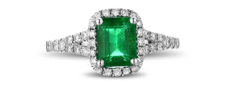 CaiMao 1.5ct Natural Emerald 18KT/750 White Gold 0.4ct Round Cut Diamond Engagement Ring Jewelry Gemstone colombian