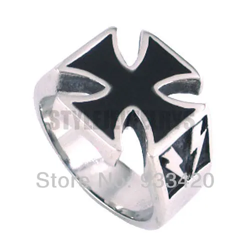 German Army Iron Cross Ring Stainless Steel Jewelry Punk Classic Cross Lightning Motor Biker Mens Ring Wholesale 125B