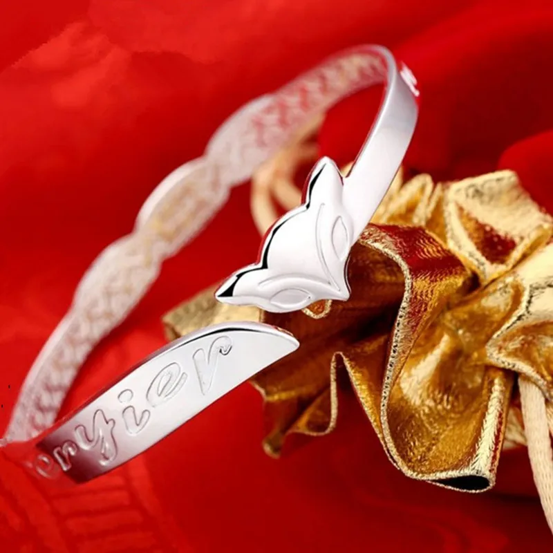 2019 New Jewelry 925 Sterling Silver Animal Fox Open Bracelets Bangles Trendy Jewelry Christmas Gifts